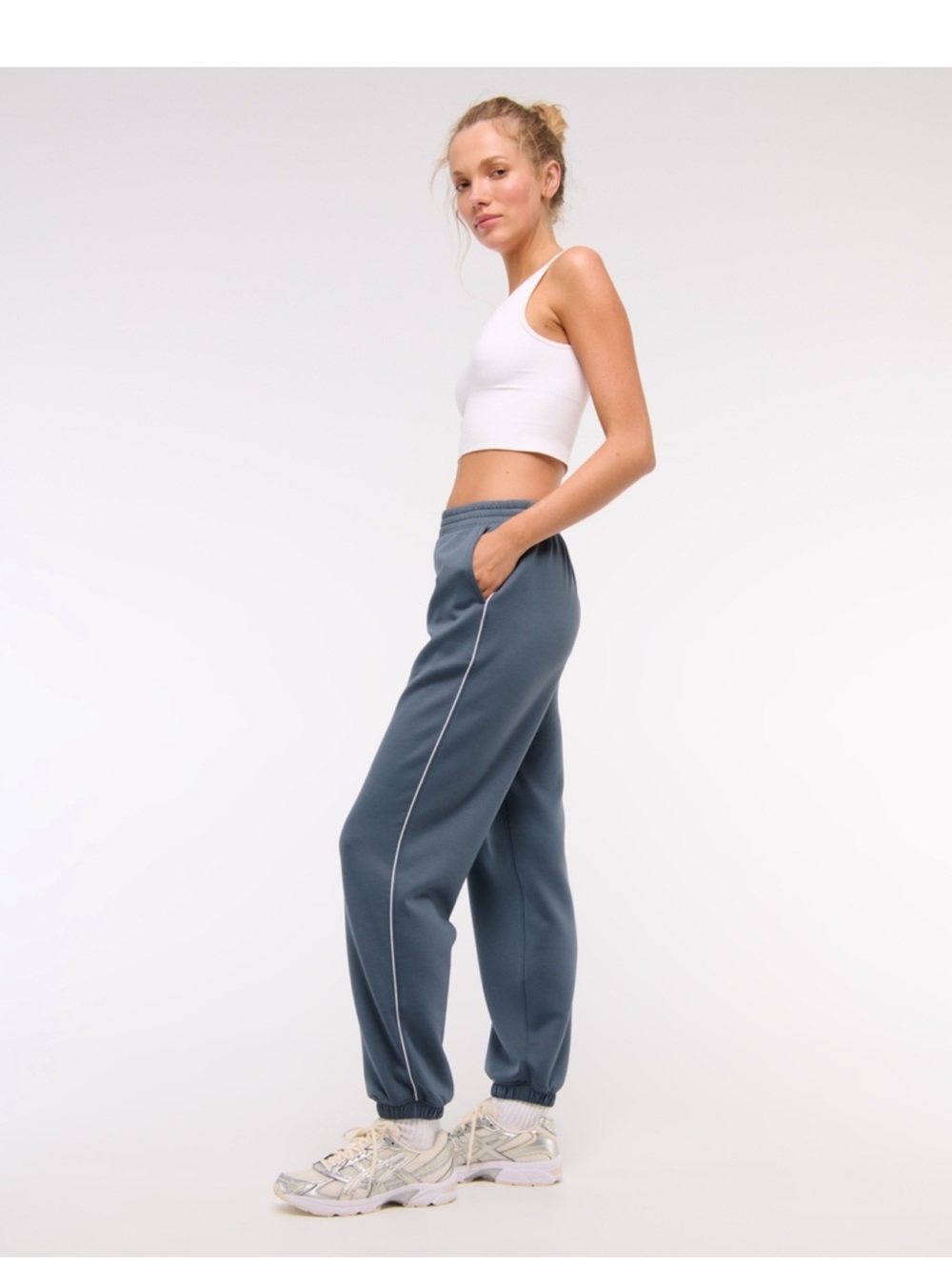 Abercrombie & Fitch Slate Blue Track Joggers with White Piping